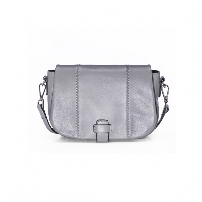 Grey color soft leather crossbody bag