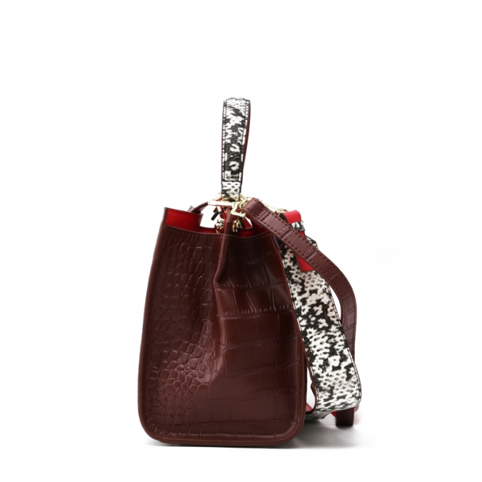 女性のワインレッド本物の革のショッピングハンドバッグ 