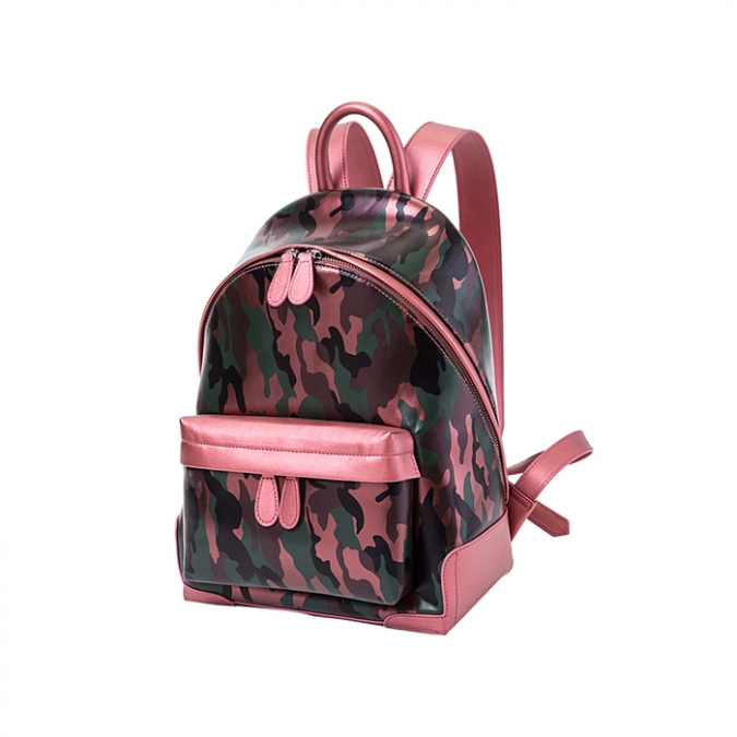 かわいいデザインのカモフラージュピンクの女性の本革の学校のバックパック 