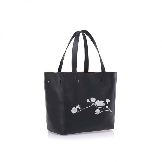 オンライン販売黒の柔らかい革の刺繍の女性のトートバッグ 
