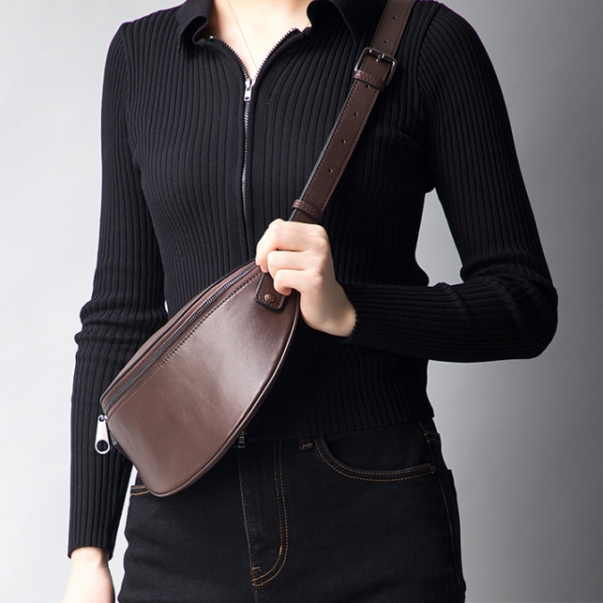 女性のためのカスタム高級品質のカーフレザーファニーパックウエストバッグ 