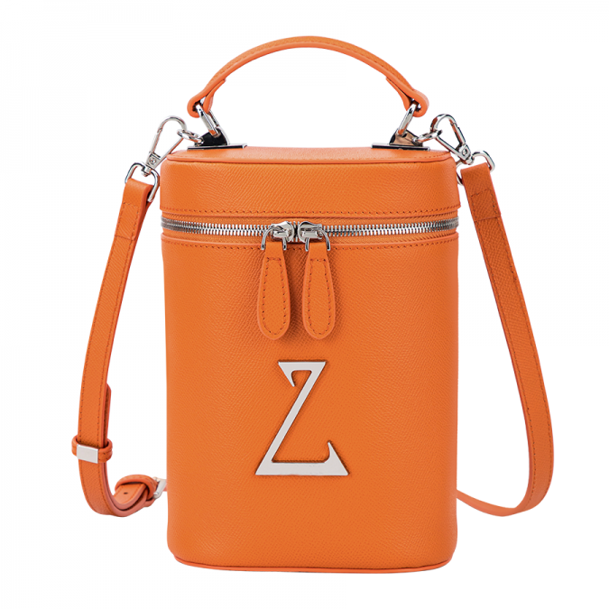 Orange color genuine leather bucket bag